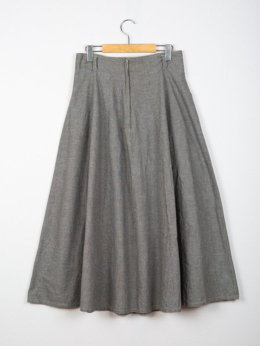 Vintage 90s Tristan et Iseult Houndstooth Cotton Maxi Plaid Skirt Size M - Picture 8 of 9